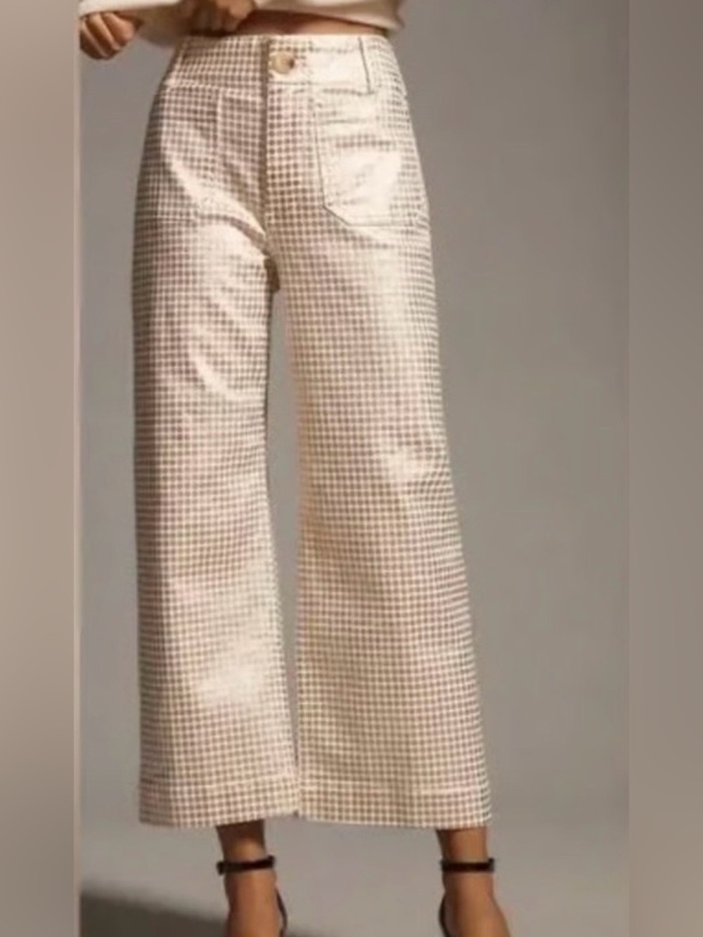 Anthropologie/ Maeve The Colette, White Denim pants With Gold Metallic Dots